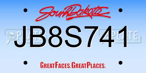 JB8S741 South Dakota License Plate