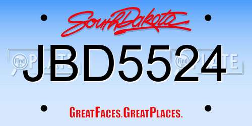 JBD5524 South Dakota License Plate