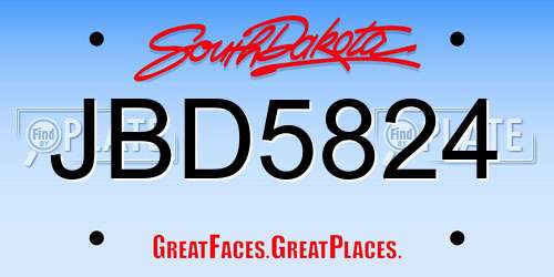 JBD5824 South Dakota License Plate