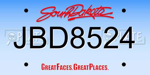 JBD8524 South Dakota License Plate
