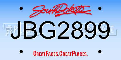 JBG2899 South Dakota License Plate