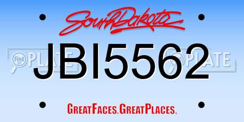 JBI5562 South Dakota License Plate