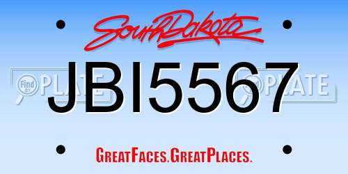 JBI5567 South Dakota License Plate