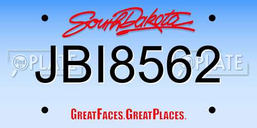 JBI8562 South Dakota License Plate