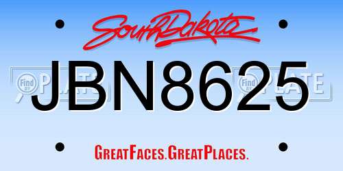 JBN8625 South Dakota License Plate