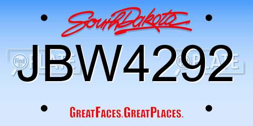JBW4292 South Dakota License Plate