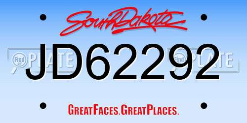 JD62292 South Dakota License Plate