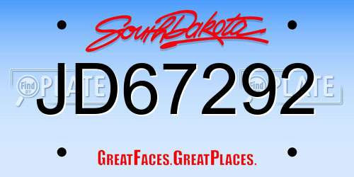 JD67292 South Dakota License Plate