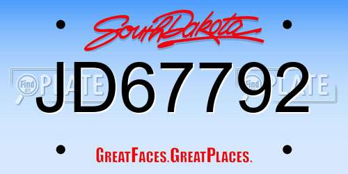JD67792 South Dakota License Plate