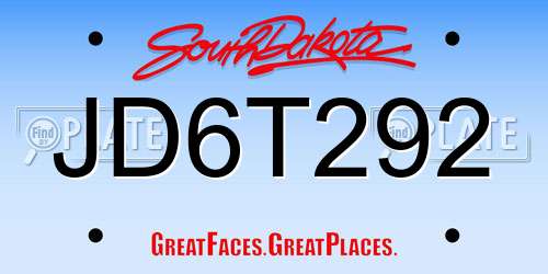 JD6T292 South Dakota License Plate