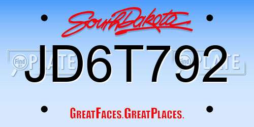 JD6T792 South Dakota License Plate