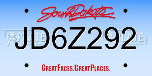 JD6Z292 South Dakota License Plate