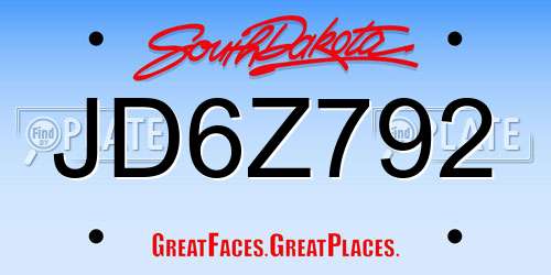 JD6Z792 South Dakota License Plate