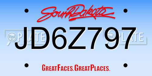JD6Z797 South Dakota License Plate