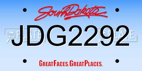 JDG2292 South Dakota License Plate