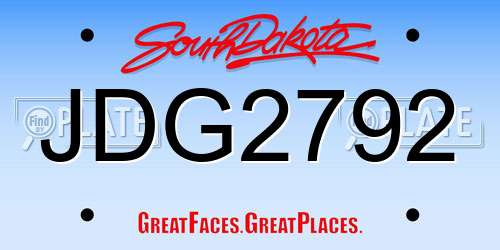 JDG2792 South Dakota License Plate