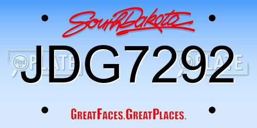JDG7292 South Dakota License Plate