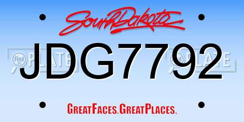 JDG7792 South Dakota License Plate
