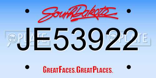 JE53922 South Dakota License Plate