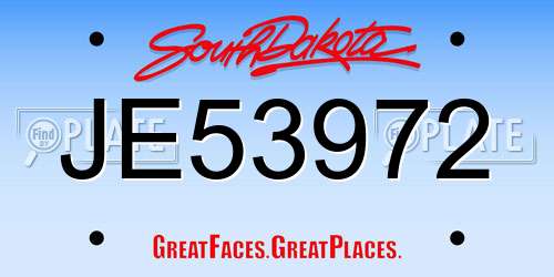 JE53972 South Dakota License Plate