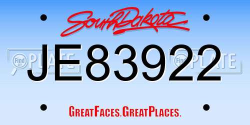 JE83922 South Dakota License Plate