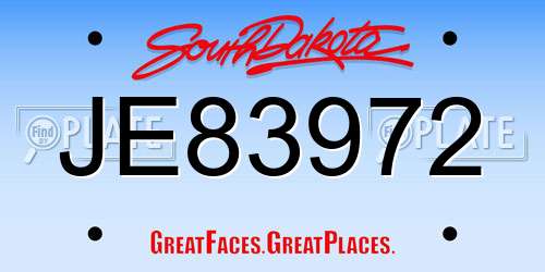 JE83972 South Dakota License Plate