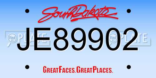 JE89902 South Dakota License Plate