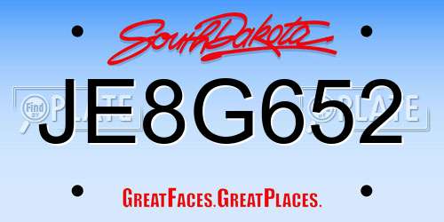 JE8G652 South Dakota License Plate