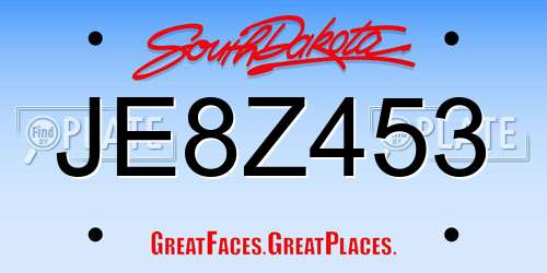 JE8Z453 South Dakota License Plate