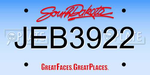 JEB3922 South Dakota License Plate