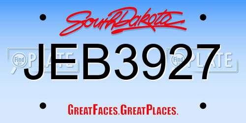 JEB3927 South Dakota License Plate