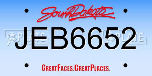 JEB6652 South Dakota License Plate