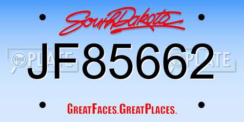 JF85662 South Dakota License Plate