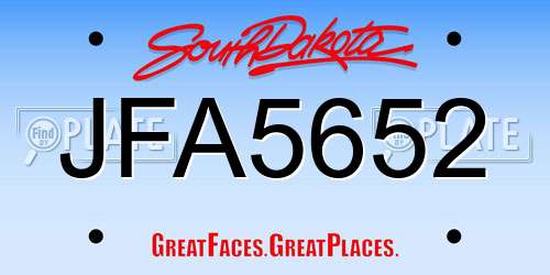 JFA5652 South Dakota License Plate
