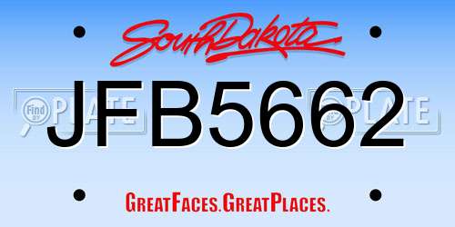JFB5662 South Dakota License Plate