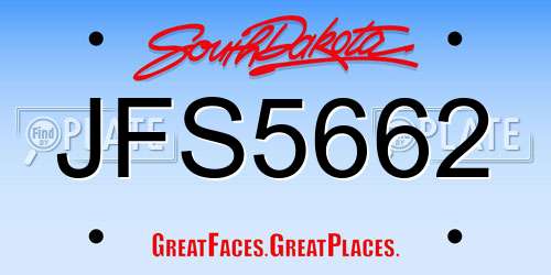 JFS5662 South Dakota License Plate