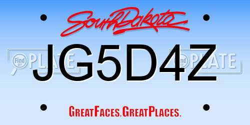 JG5D4Z South Dakota License Plate