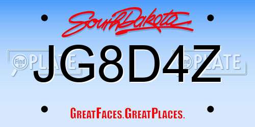 JG8D4Z South Dakota License Plate