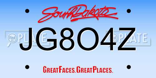 JG8O4Z South Dakota License Plate