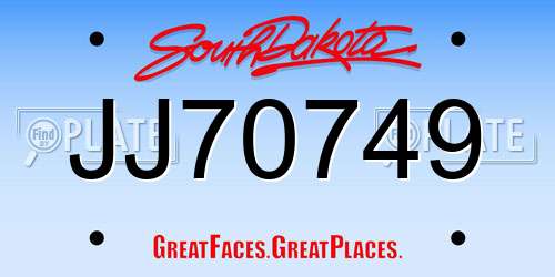 JJ70749 South Dakota License Plate