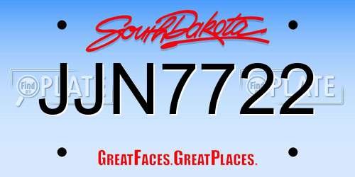 JJN7722 South Dakota License Plate