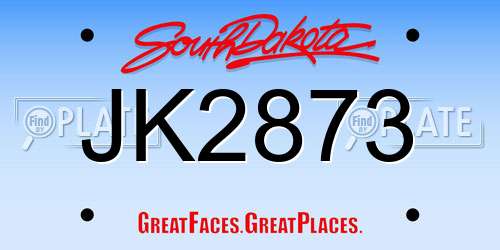 JK2873 South Dakota License Plate
