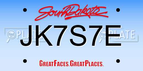 JK7S7E South Dakota License Plate