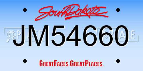 JM54660 South Dakota License Plate