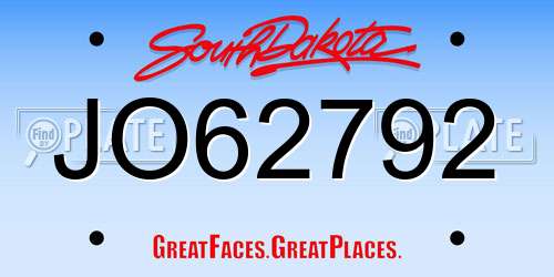 JO62792 South Dakota License Plate