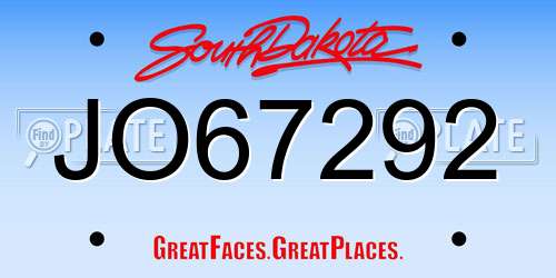 JO67292 South Dakota License Plate