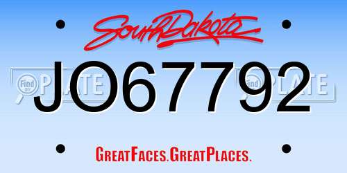 JO67792 South Dakota License Plate