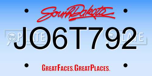 JO6T792 South Dakota License Plate