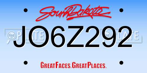 JO6Z292 South Dakota License Plate
