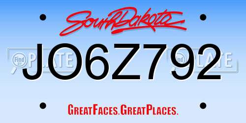 JO6Z792 South Dakota License Plate